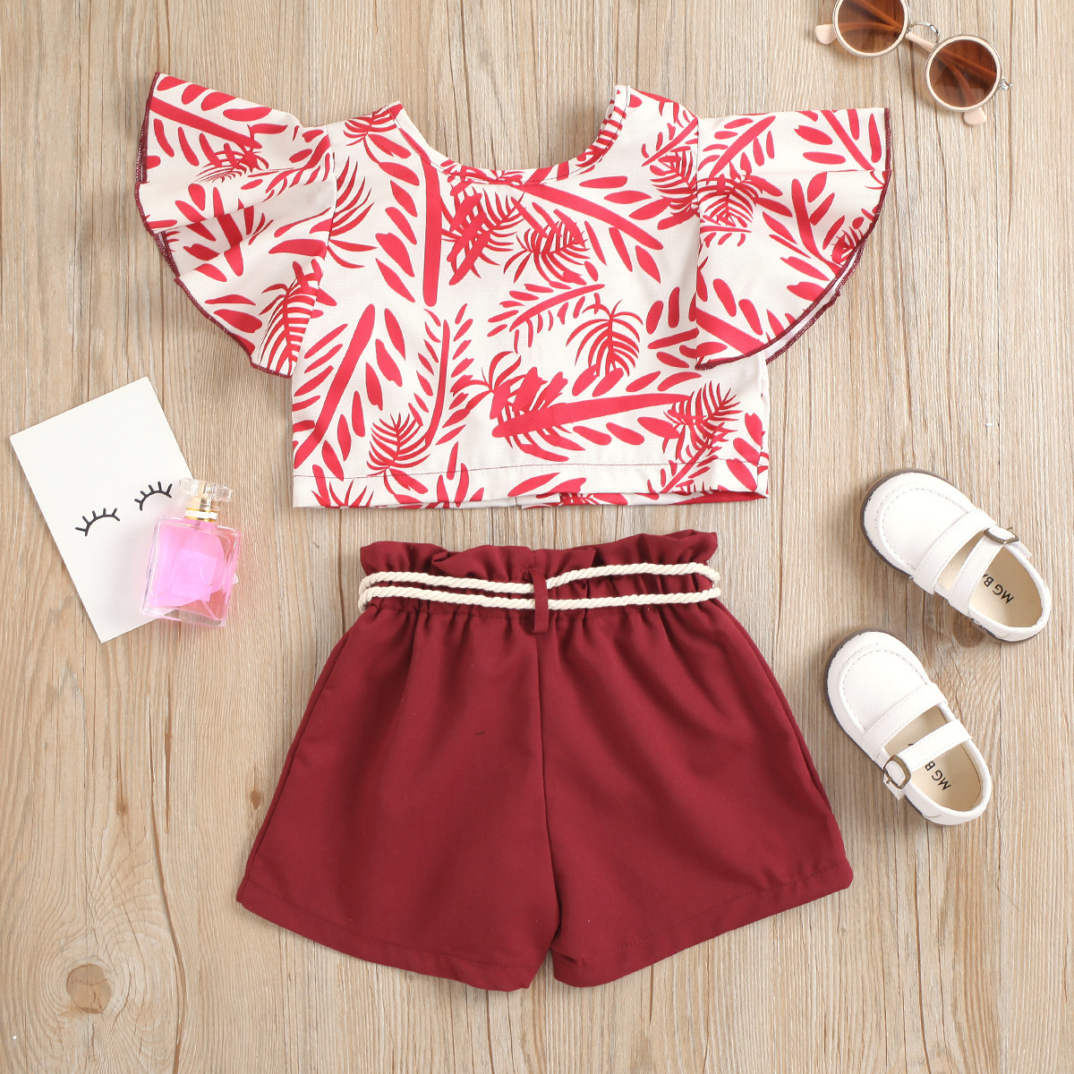 Printed top with Maroon solid shorts – Bunny Boo